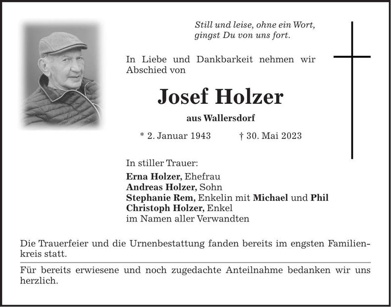 Traueranzeige Josef Holzer
