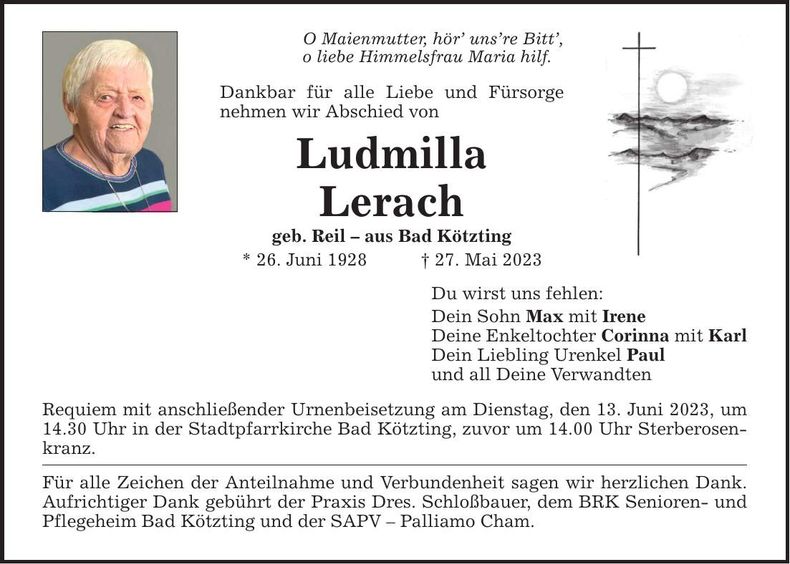 Traueranzeige Ludmilla Lerach