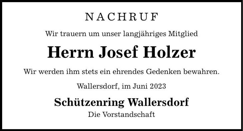 Traueranzeige Josef Holzer