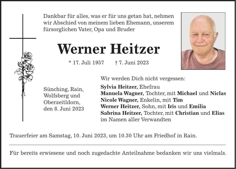 Traueranzeige Werner Heitzer