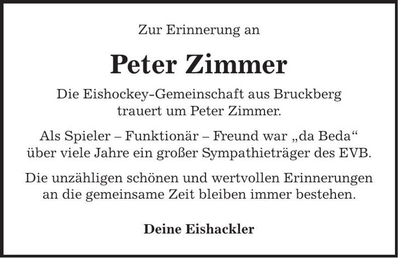 Traueranzeige Peter Zimmer