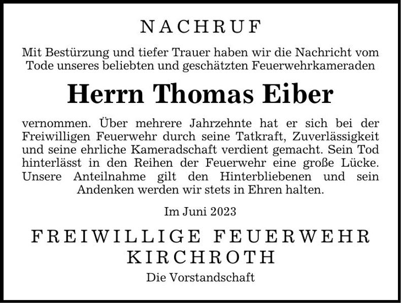 Traueranzeige Thomas Eiber