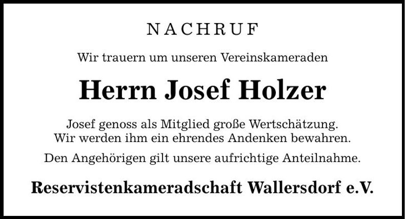 Traueranzeige Josef Holzer