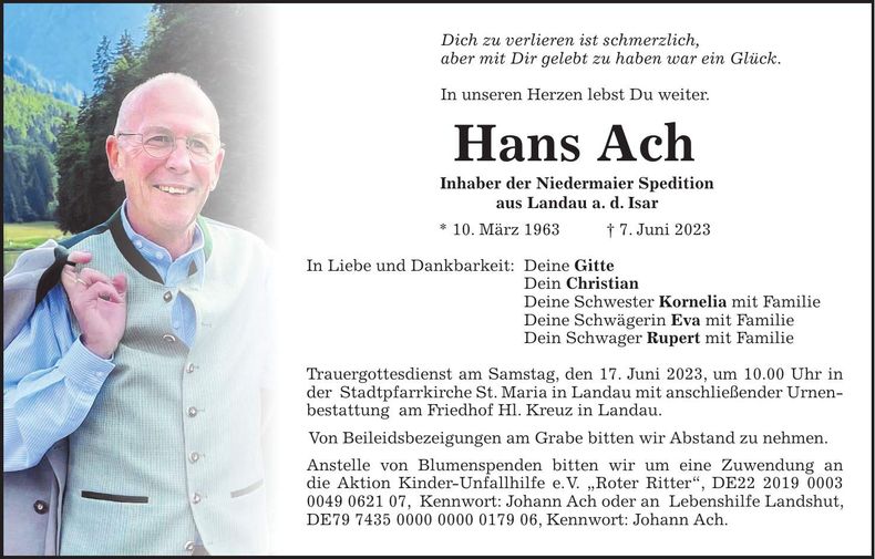 Traueranzeige Hans Ach