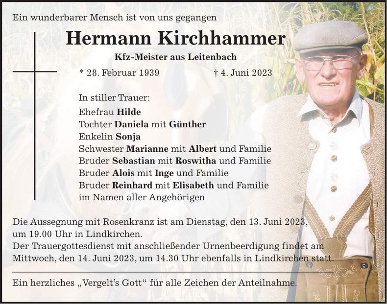 Traueranzeige Hermann Kirchhammer