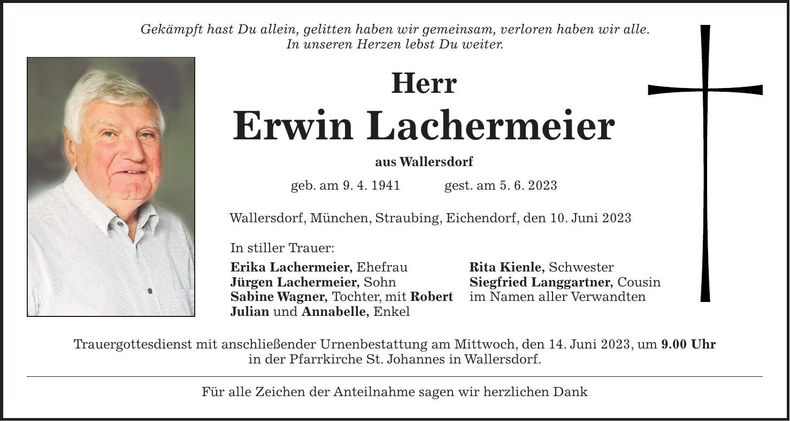Traueranzeige Erwin Lachermeier