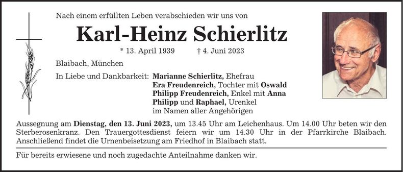 Traueranzeige Karl-Heinz Schierlitz