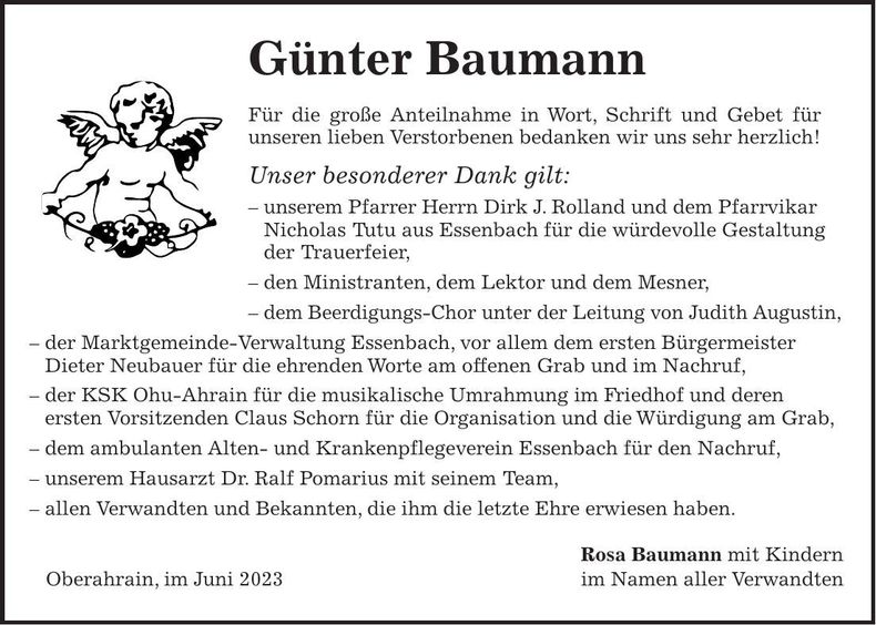 Traueranzeige Günter Baumann