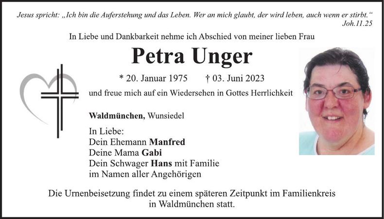Traueranzeige Petra Unger