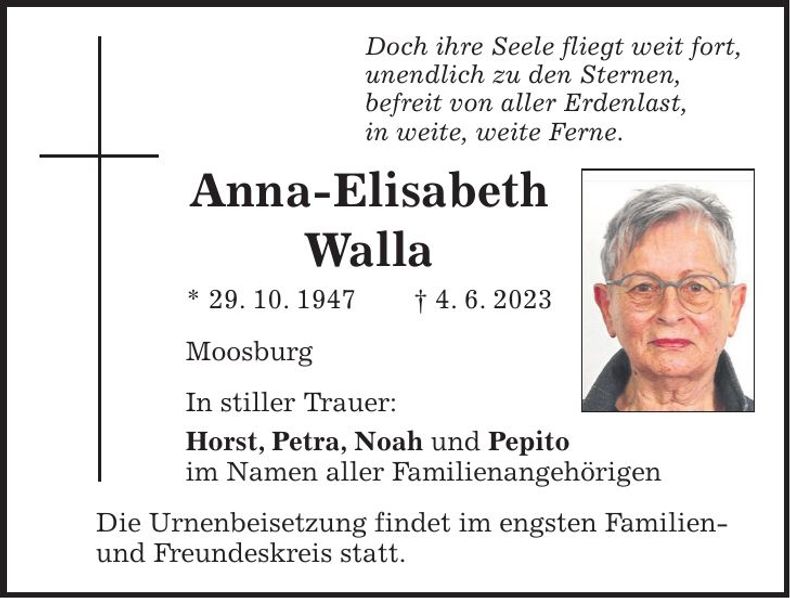 Traueranzeige Anna-Elisabeth Walla