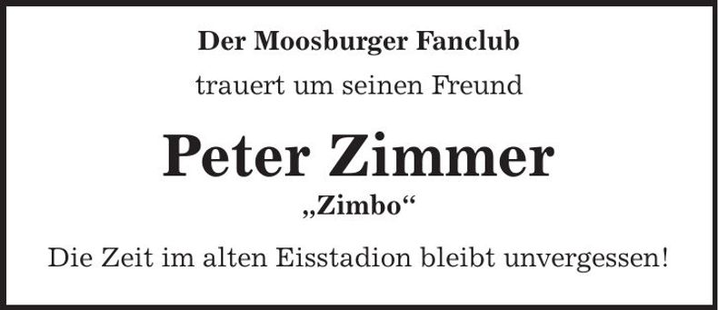 Traueranzeige Peter Zimmer