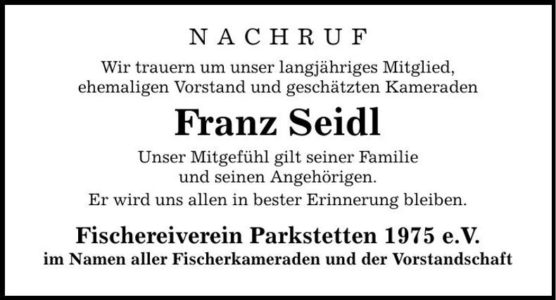 Traueranzeige Franz Seidl