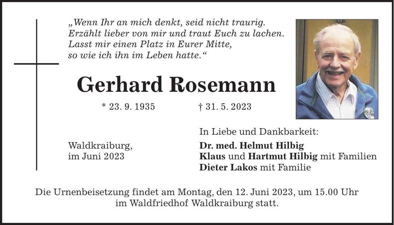 Traueranzeige Gerhard Rosemann