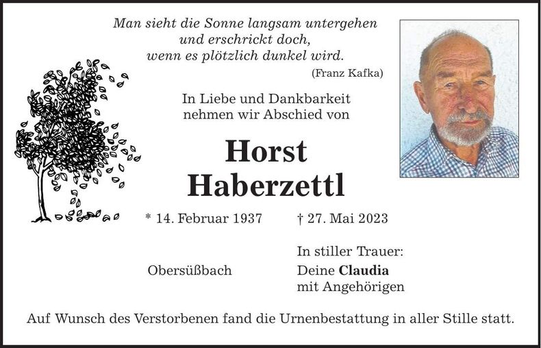 Traueranzeige Horst Haberzettel