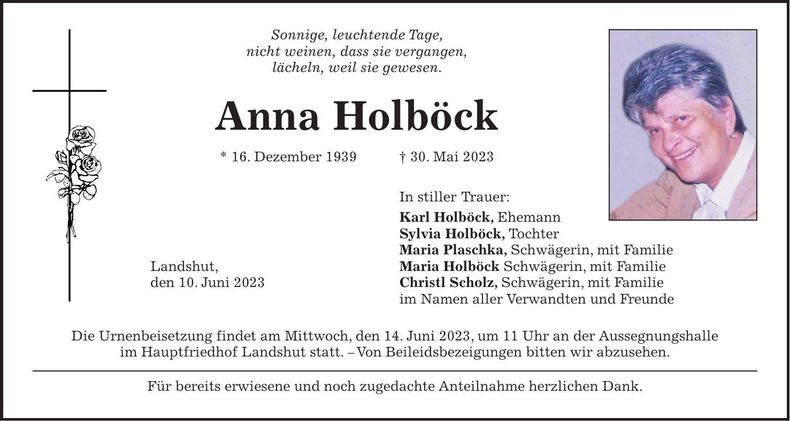 Traueranzeige Anna Holböck