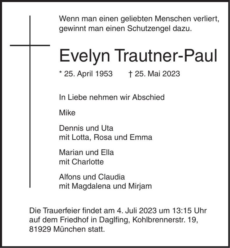 Traueranzeige Evelyn Trautner-Paul