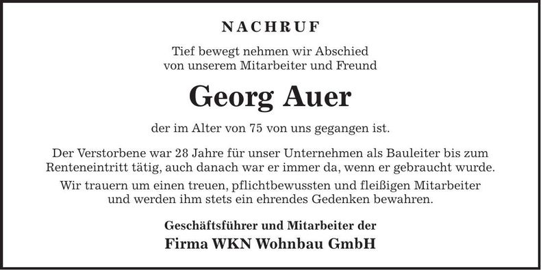 Traueranzeige Georg Auer