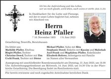 Traueranzeige Heinz Pfaller