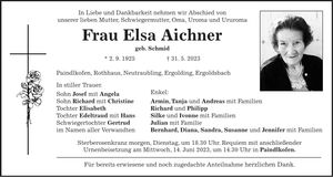 Traueranzeige Elsa Aichner
