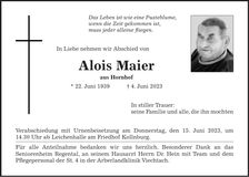 Traueranzeige Alois Maier