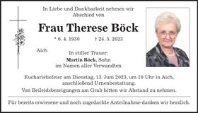 Traueranzeige Therese Böck