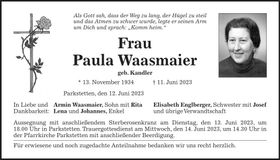 Traueranzeige Paula Waasmaier