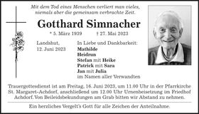 Traueranzeige Gotthard Simnacher