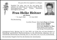 Traueranzeige Heike Heitzer