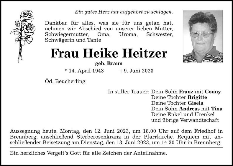 Traueranzeige Heike Heitzer