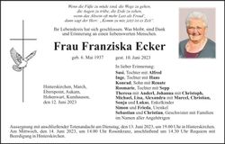 Traueranzeige Franziska Ecker