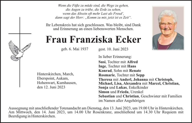 Traueranzeige Franziska Ecker