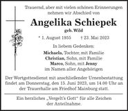 Traueranzeige Angelika Schiepek