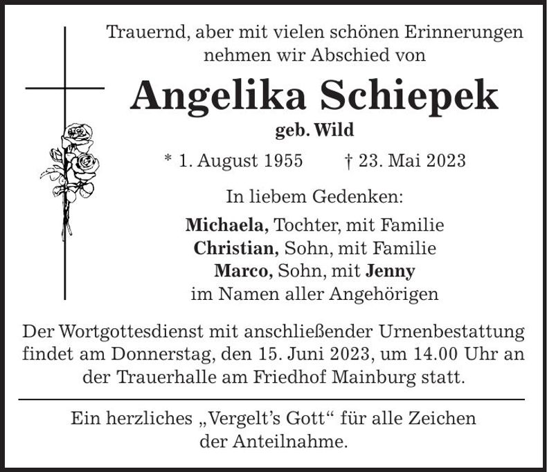 Traueranzeige Angelika Schiepek