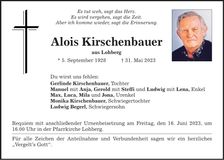 Traueranzeige Alois Kirschenbauer