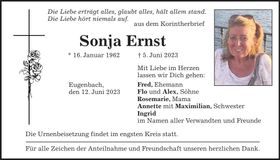 Traueranzeige Sonja Ernst
