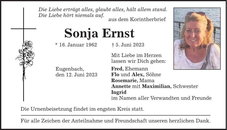 Traueranzeige Sonja Ernst