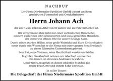 Traueranzeige Ach Johann