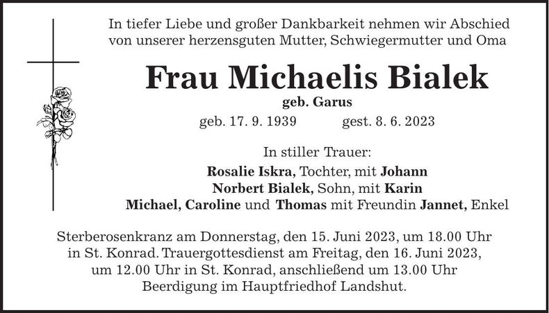 Traueranzeige Michaelis Bialek