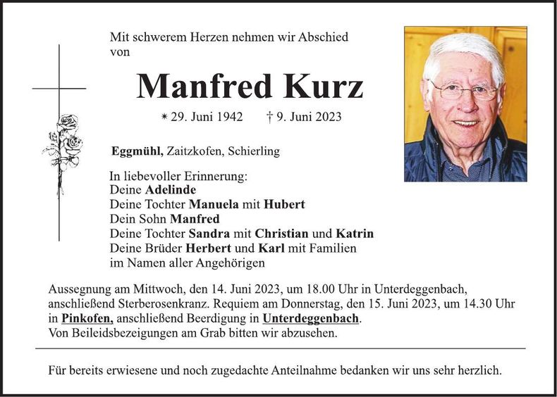 Traueranzeige Manfred Kurz