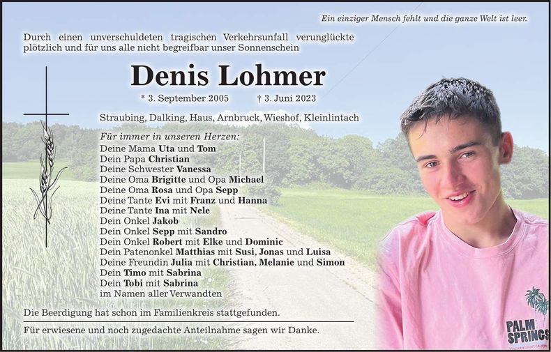 Traueranzeige Denis Lohmer