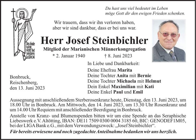 Traueranzeige Josef Steinbichler