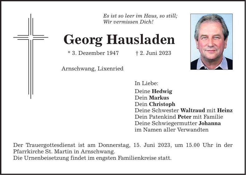 Traueranzeige Georg Hausladen
