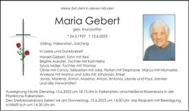 Traueranzeige Maria Gebert