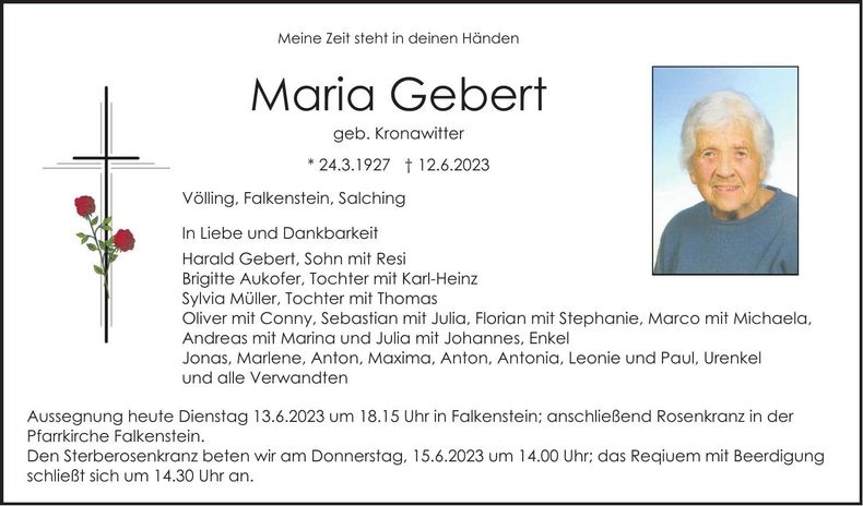 Traueranzeige Maria Gebert