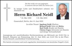 Traueranzeige Richard Neidl