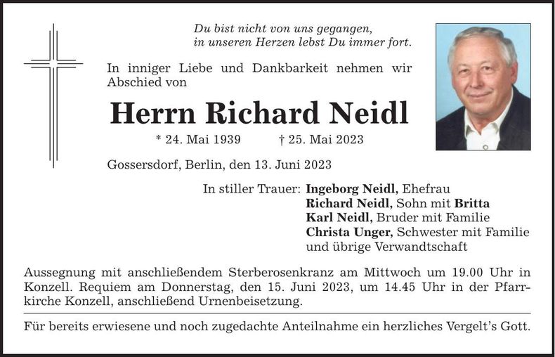Traueranzeige Richard Neidl