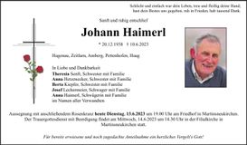 Traueranzeige Johann Haimerl