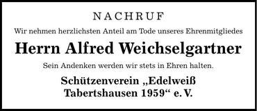 Traueranzeige Alfred Weichselgartner