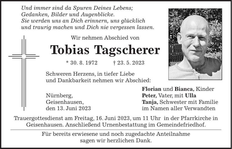 Traueranzeige Tobias Tagscherer