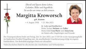 Traueranzeige Margitta Kroworsch